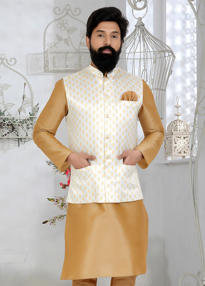 White Full Sleeves Mandarin Collar Waistcoat