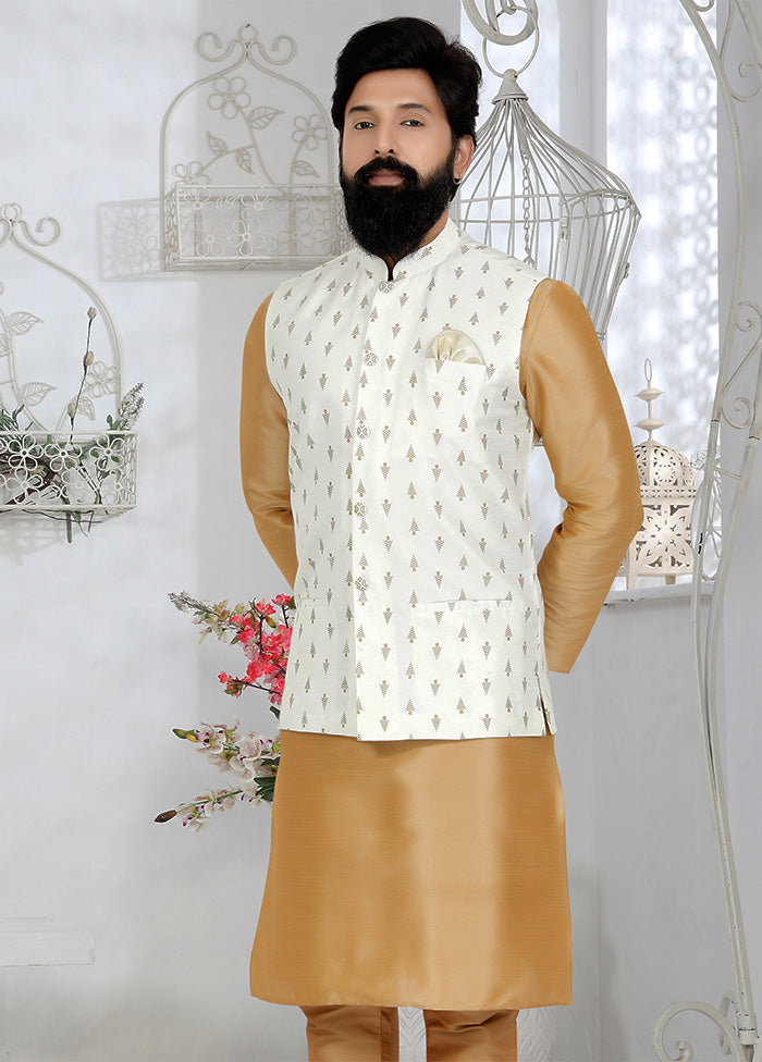 White Full Sleeves Mandarin Collar Waistcoat