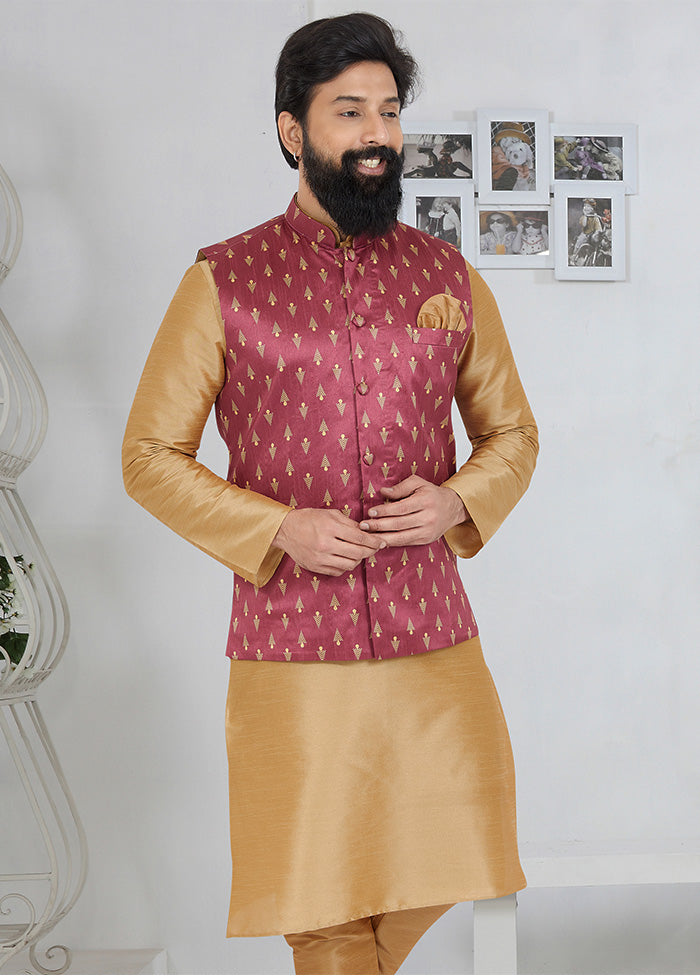 Pink Full Sleeves Mandarin Collar Waistcoat