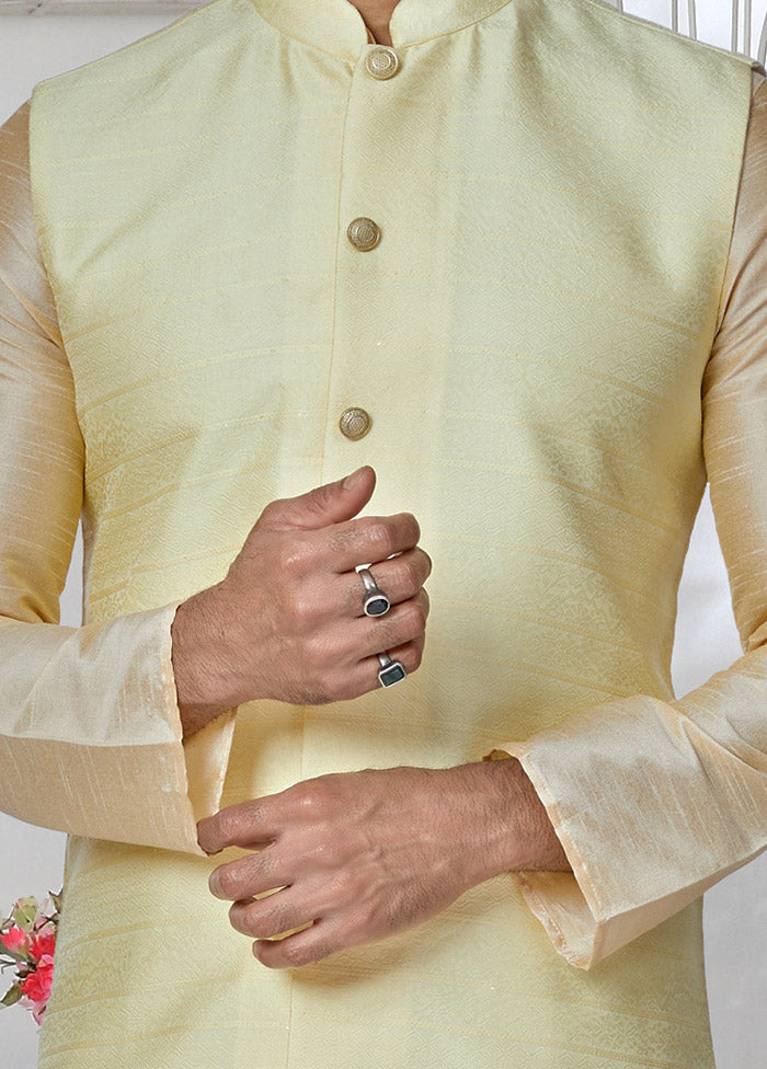 Yellow Full Sleeves Mandarin Collar Waistcoat