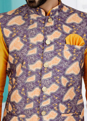 Purple Full Sleeves Mandarin Collar Waistcoat