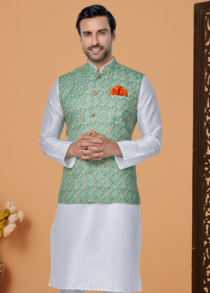 Multicolor Full Sleeves Mandarin Collar Waistcoat - Indian Silk House Agencies