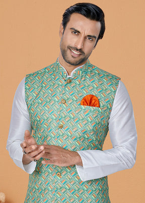 Multicolor Full Sleeves Mandarin Collar Waistcoat