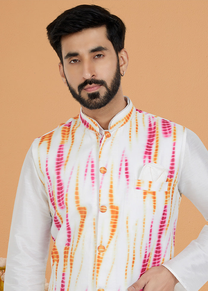 Multicolor Full Sleeves Mandarin Collar Waistcoat - Indian Silk House Agencies