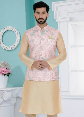 Light Pink Full Sleeves Mandarin Collar Waistcoat