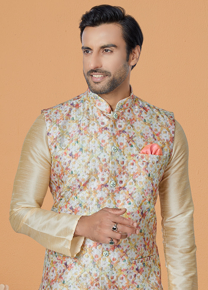 Multicolor Full Sleeves Mandarin Collar Waistcoat