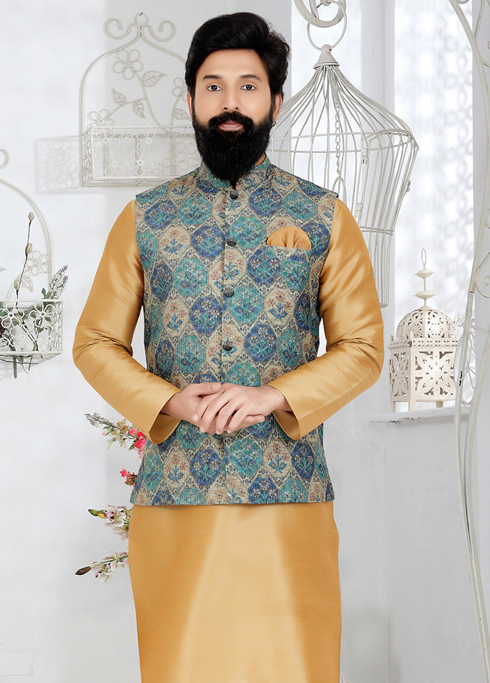 Multicolor Full Sleeves Mandarin Collar Waistcoat