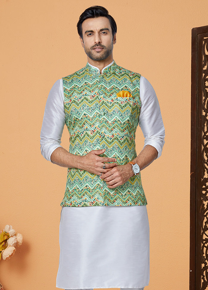 Multicolor Full Sleeves Mandarin Collar Waistcoat - Indian Silk House Agencies