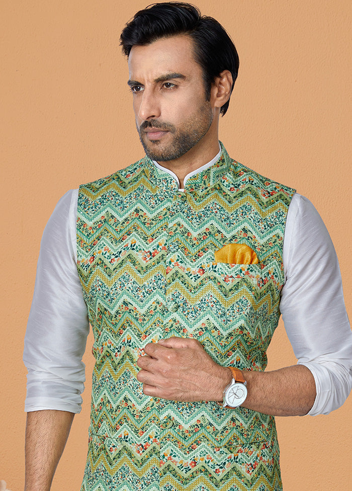 Multicolor Full Sleeves Mandarin Collar Waistcoat - Indian Silk House Agencies