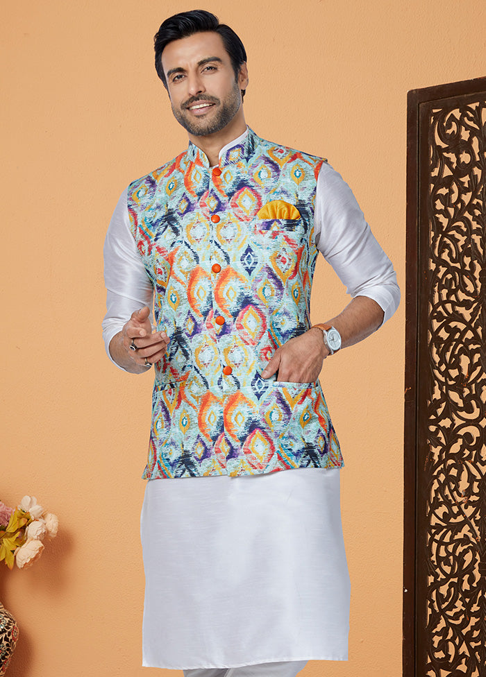 Multicolor Full Sleeves Mandarin Collar Waistcoat