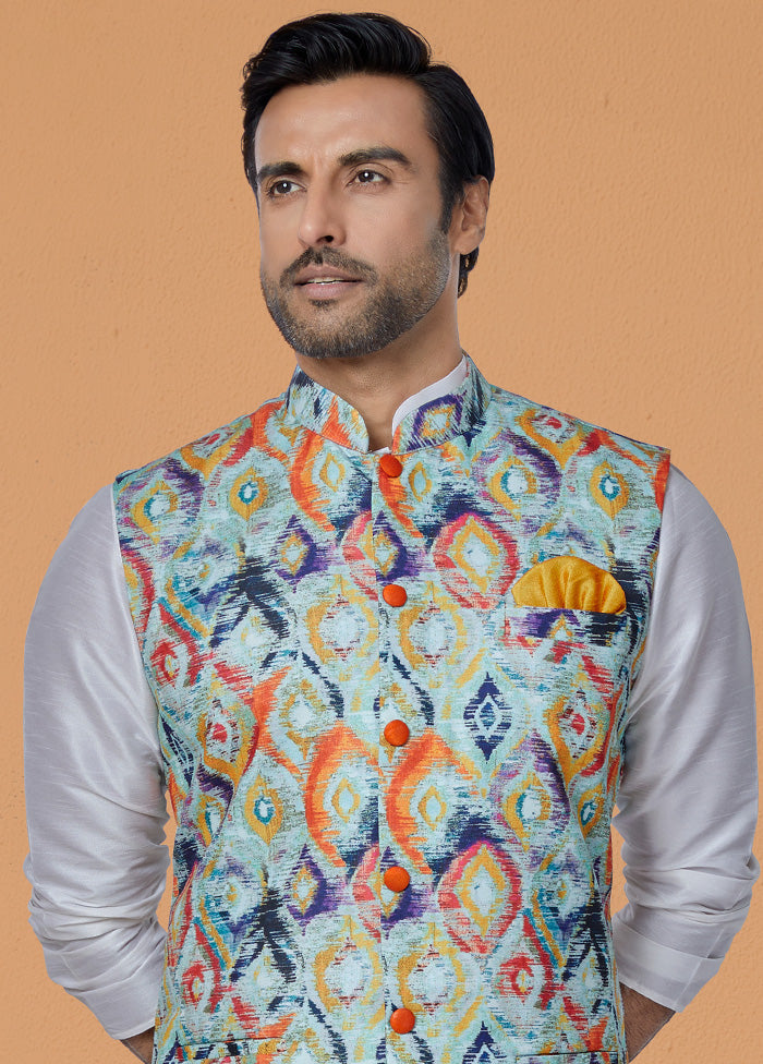 Multicolor Full Sleeves Mandarin Collar Waistcoat