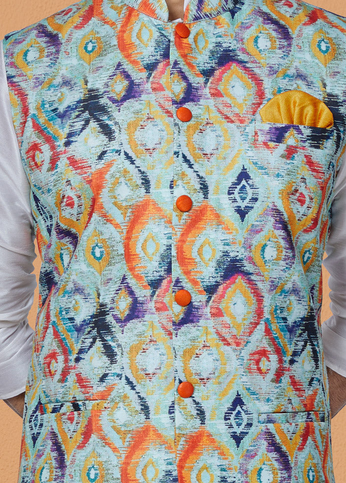 Multicolor Full Sleeves Mandarin Collar Waistcoat