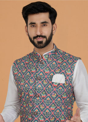 Multicolor Full Sleeves Mandarin Collar Waistcoat