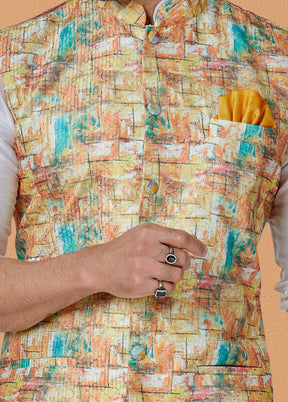 Multicolor Full Sleeves Mandarin Collar Waistcoat - Indian Silk House Agencies