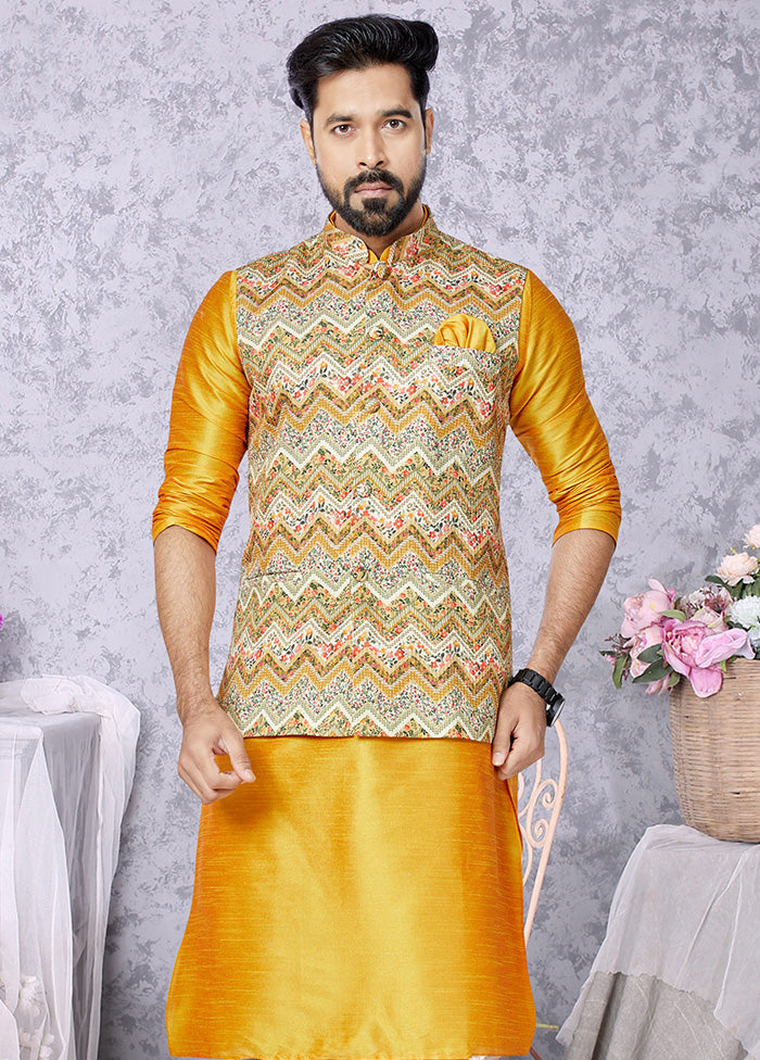 Multicolor Full Sleeves Mandarin Collar Waistcoat