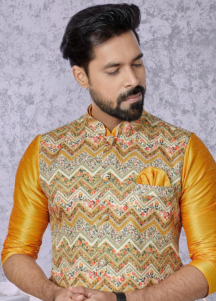 Multicolor Full Sleeves Mandarin Collar Waistcoat