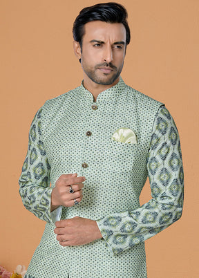 Mehendi Full Sleeves Mandarin Collar Waistcoat