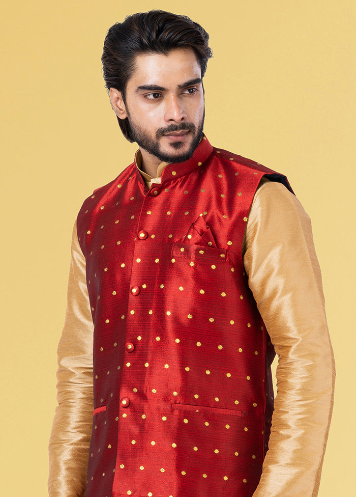 Multicolor Dupion Silk Full Sleeves Mandarin Collar Waistcoat