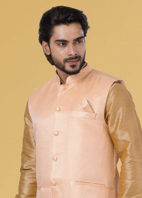 Multicolor Dupion Silk Full Sleeves Mandarin Collar Waistcoat - Indian Silk House Agencies