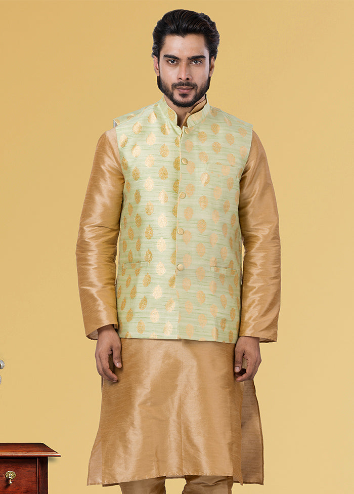 Multicolor Dupion Silk Full Sleeves Mandarin Collar Waistcoat - Indian Silk House Agencies