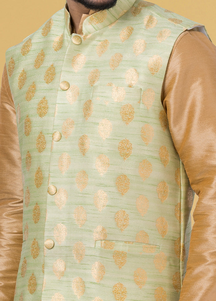 Multicolor Dupion Silk Full Sleeves Mandarin Collar Waistcoat