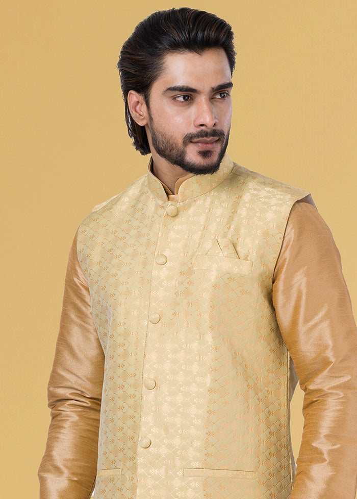 Multicolor Dupion Silk Full Sleeves Mandarin Collar Waistcoat - Indian Silk House Agencies