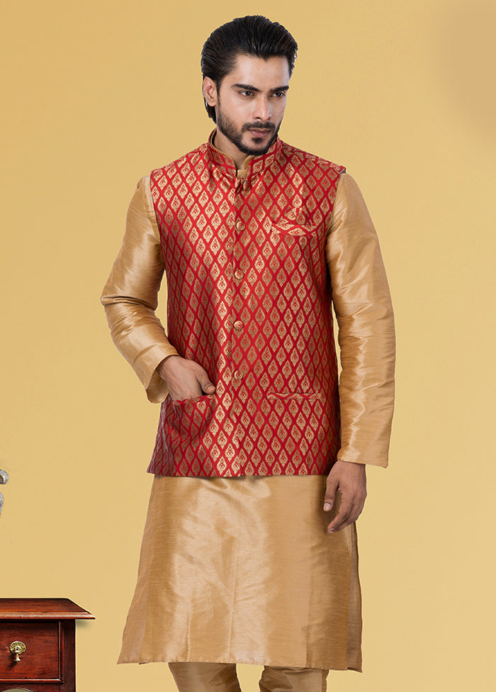 Multicolor Dupion Silk Full Sleeves Mandarin Collar Waistcoat - Indian Silk House Agencies