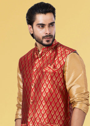 Multicolor Dupion Silk Full Sleeves Mandarin Collar Waistcoat