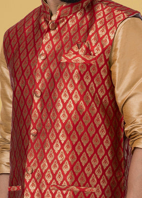 Multicolor Dupion Silk Full Sleeves Mandarin Collar Waistcoat - Indian Silk House Agencies