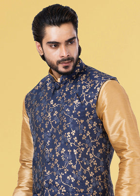 Multicolor Dupion Silk Full Sleeves Mandarin Collar Waistcoat