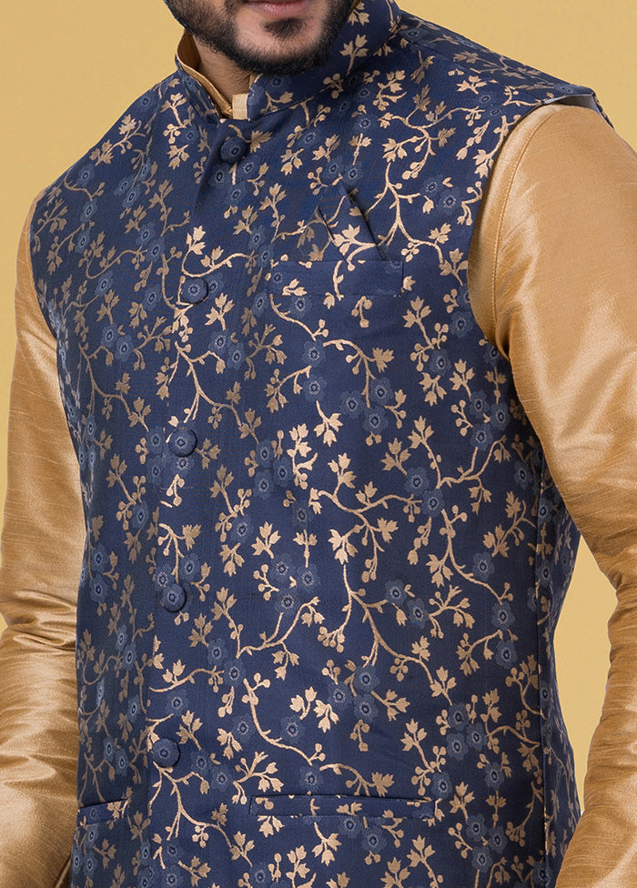 Multicolor Dupion Silk Full Sleeves Mandarin Collar Waistcoat