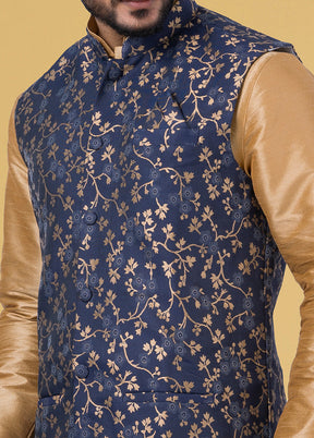 Multicolor Dupion Silk Full Sleeves Mandarin Collar Waistcoat - Indian Silk House Agencies