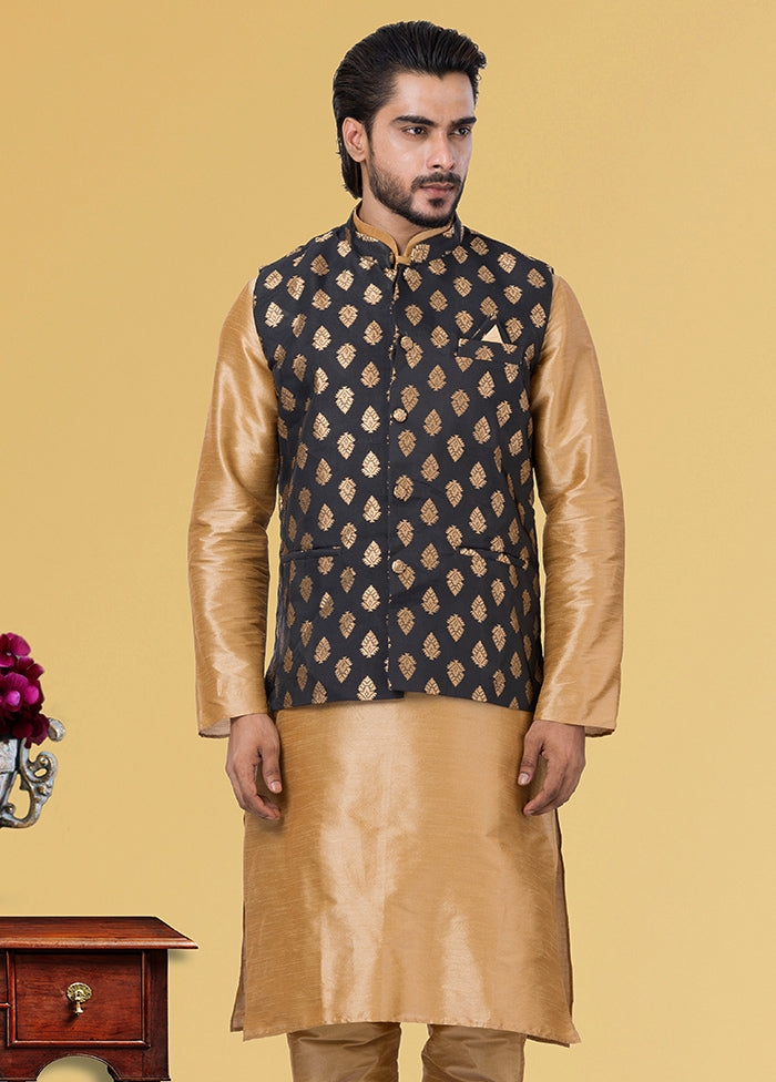 Multicolor Dupion Silk Full Sleeves Mandarin Collar Waistcoat - Indian Silk House Agencies