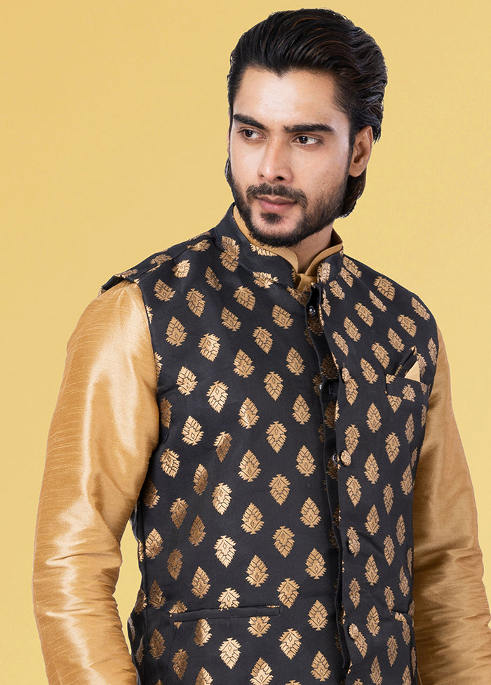 Multicolor Dupion Silk Full Sleeves Mandarin Collar Waistcoat - Indian Silk House Agencies