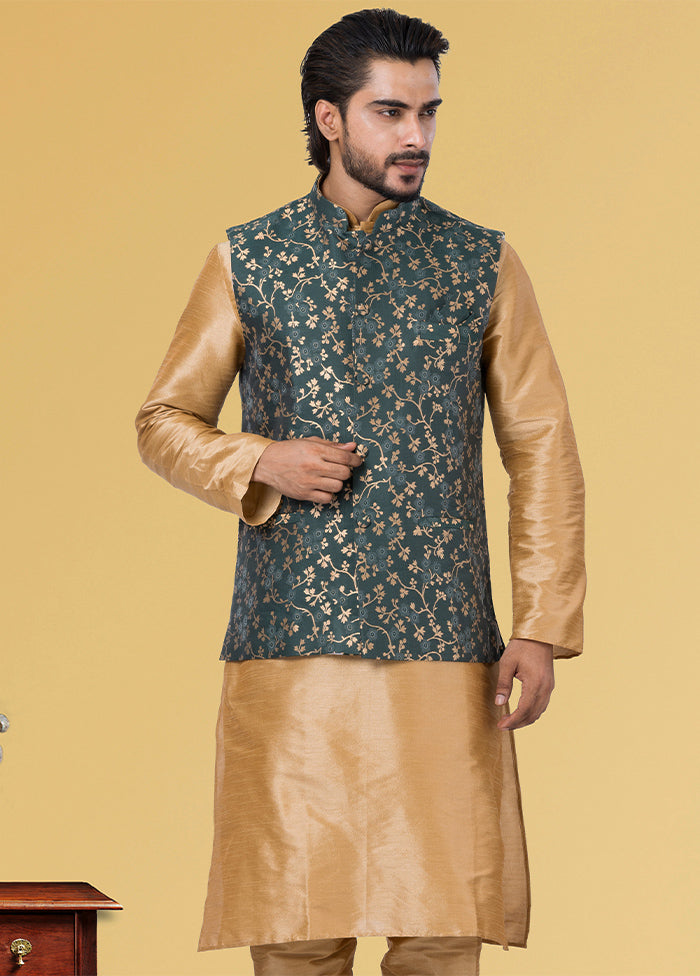 Multicolor Dupion Silk Full Sleeves Mandarin Collar Waistcoat - Indian Silk House Agencies