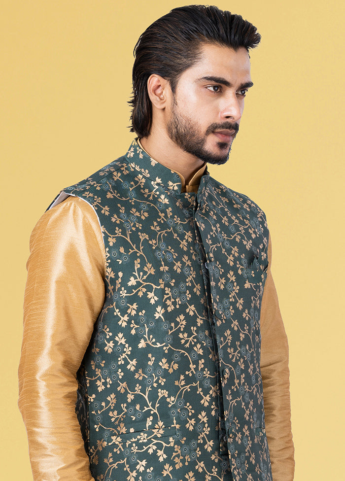 Multicolor Dupion Silk Full Sleeves Mandarin Collar Waistcoat - Indian Silk House Agencies