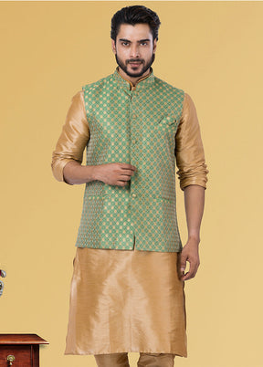 Multicolor Dupion Silk Full Sleeves Mandarin Collar Waistcoat - Indian Silk House Agencies