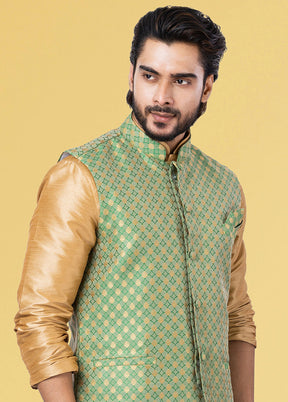 Multicolor Dupion Silk Full Sleeves Mandarin Collar Waistcoat