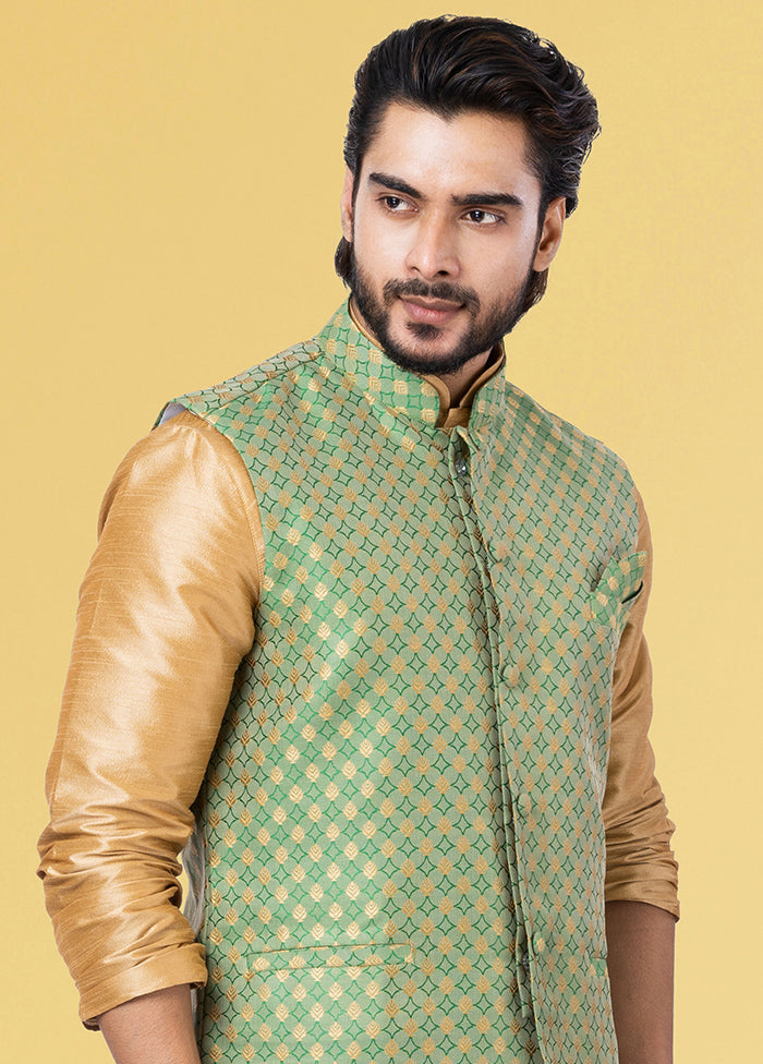 Multicolor Dupion Silk Full Sleeves Mandarin Collar Waistcoat - Indian Silk House Agencies