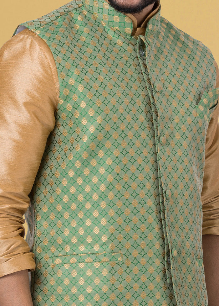 Multicolor Dupion Silk Full Sleeves Mandarin Collar Waistcoat - Indian Silk House Agencies