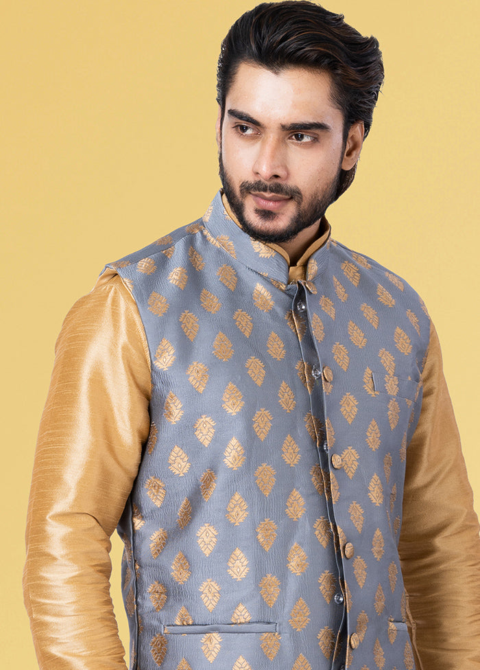 Multicolor Dupion Silk Full Sleeves Mandarin Collar Waistcoat