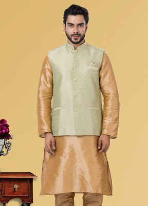 Multicolor Dupion Silk Full Sleeves Mandarin Collar Waistcoat - Indian Silk House Agencies