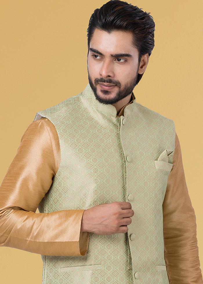 Multicolor Dupion Silk Full Sleeves Mandarin Collar Waistcoat - Indian Silk House Agencies