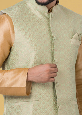 Multicolor Dupion Silk Full Sleeves Mandarin Collar Waistcoat - Indian Silk House Agencies