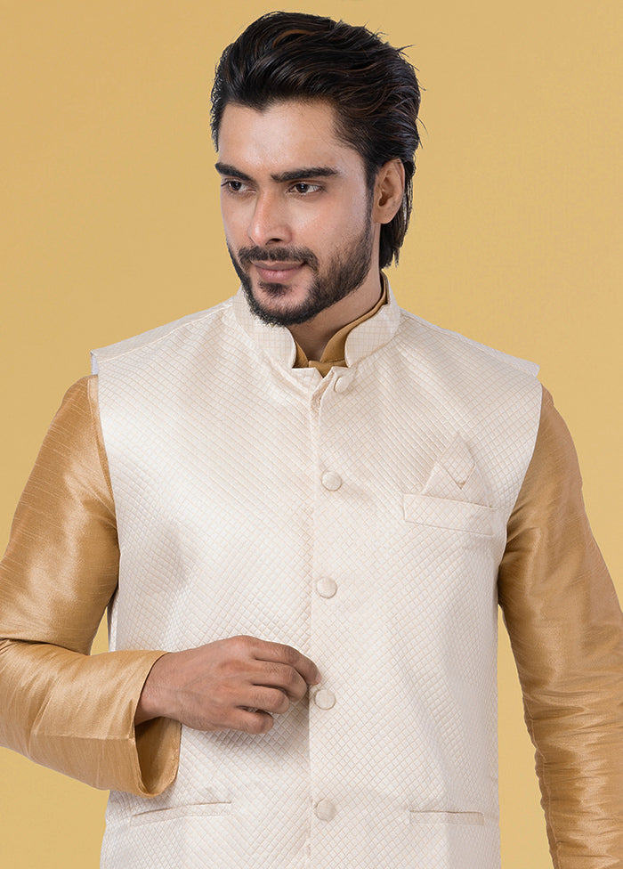 Multicolor Dupion Silk Full Sleeves Mandarin Collar Waistcoat - Indian Silk House Agencies