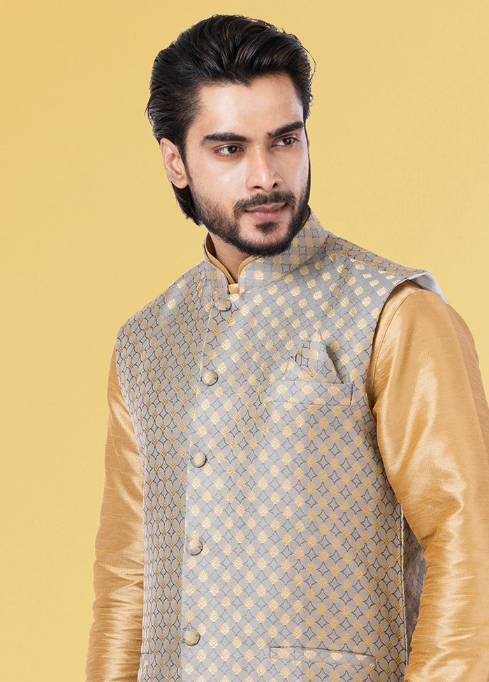 Multicolor Dupion Silk Full Sleeves Mandarin Collar Waistcoat - Indian Silk House Agencies