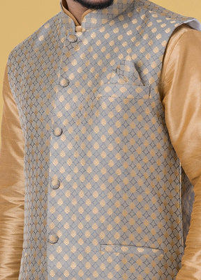 Multicolor Dupion Silk Full Sleeves Mandarin Collar Waistcoat