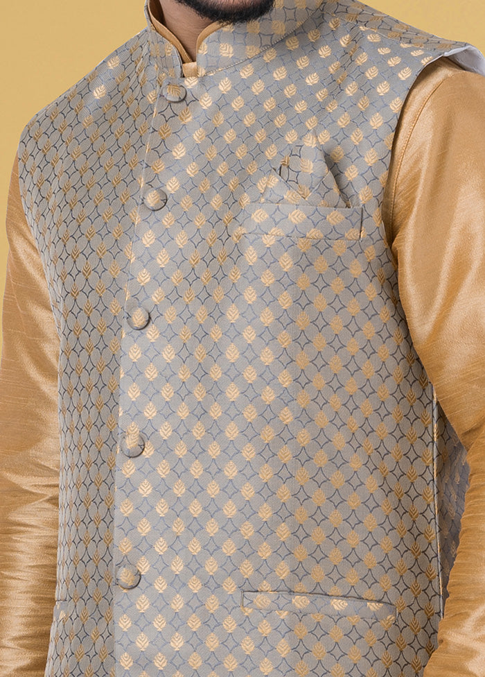 Multicolor Dupion Silk Full Sleeves Mandarin Collar Waistcoat - Indian Silk House Agencies