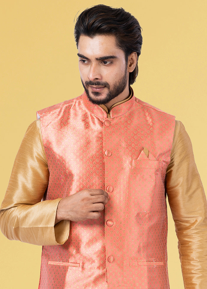 Multicolor Dupion Silk Full Sleeves Mandarin Collar Waistcoat - Indian Silk House Agencies