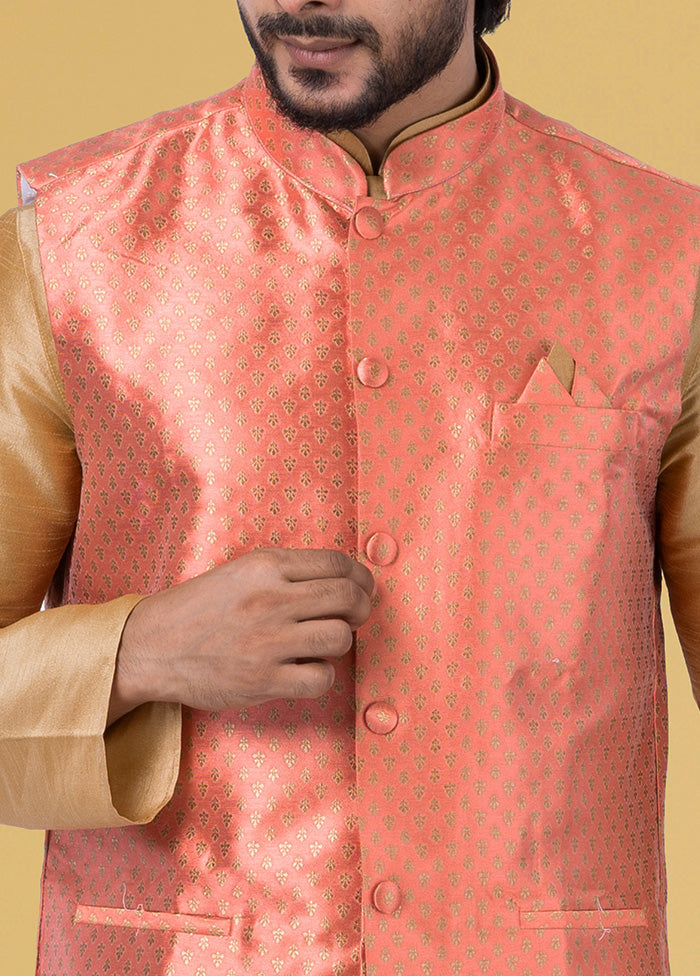 Multicolor Dupion Silk Full Sleeves Mandarin Collar Waistcoat